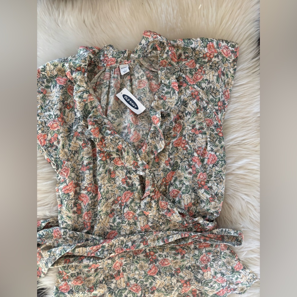Old Navy Floral Ruffle Blouse - Pink and Green - Picture 11 of 12